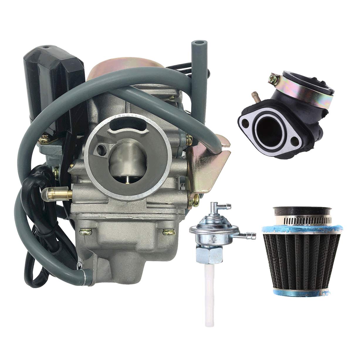 RuijiePD24J 24mm 152QMJ 157QMI GY6 150CC Carburetor for GY6 150CC 4 Stroke Scooter Moped Taotao Baja Roketa Sunl JCT ATM50 Engine carb with Intake Manifold Air Filter Fuel Valve Switch