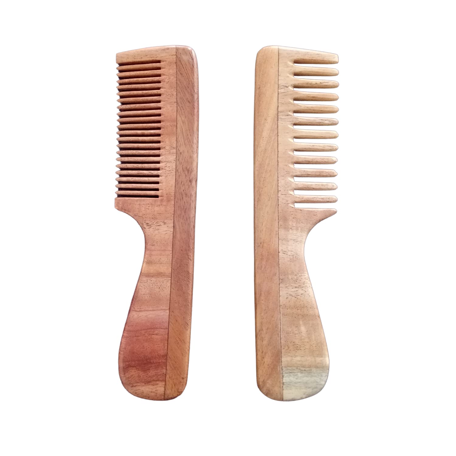 Set of 2 Pure Neem Wood Wide and Fine Tooth Comb with Handle | Wide and Fine Tooth Comb| Comb with Handle | Organic and Natural