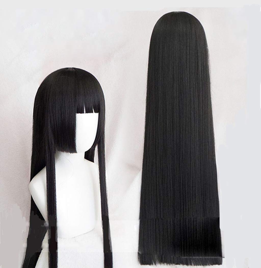 Ani·LncLong Straight Black Anime Cosplay Costume Wig for Women Jabami Yumeko Wig With One Cap