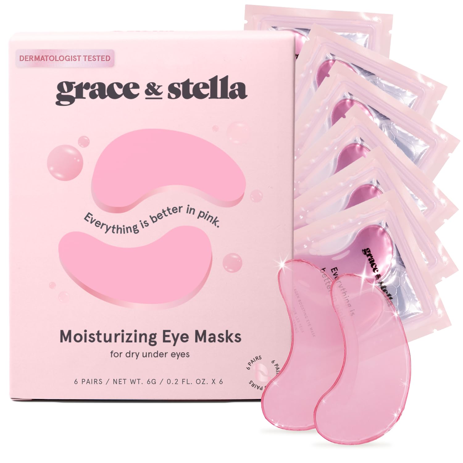 Grace & StellaAward Winning Under Eye Mask (Pink, 6 Pairs) Reduce Dark Circles, Puffy Eyes, Undereye Bags, Wrinkles - Gel Under Eye Patches - Gifts for Mom - Vegan Cruelty-Free Self Care