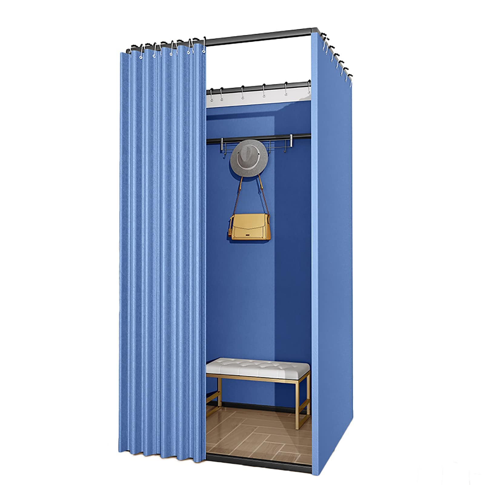 Clothing Store Fitting Room, Fitting Room Movable Rectangle Changing Room,Folding Temporary Locker Room with Metal Landing Track,Simple Shading Curtain for Office Outdoor Activity Fitting Room Dressin