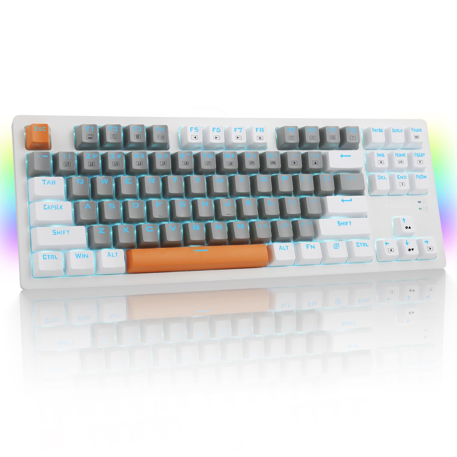 E-YOOSO 60% Mechanical Keyboard, TKL Gaming Wired Keyboard with 87 Keys Compact Solid Color Backlit & RGB Sidelight for PC, MAC, PS4 Gamer (Brown Switch)