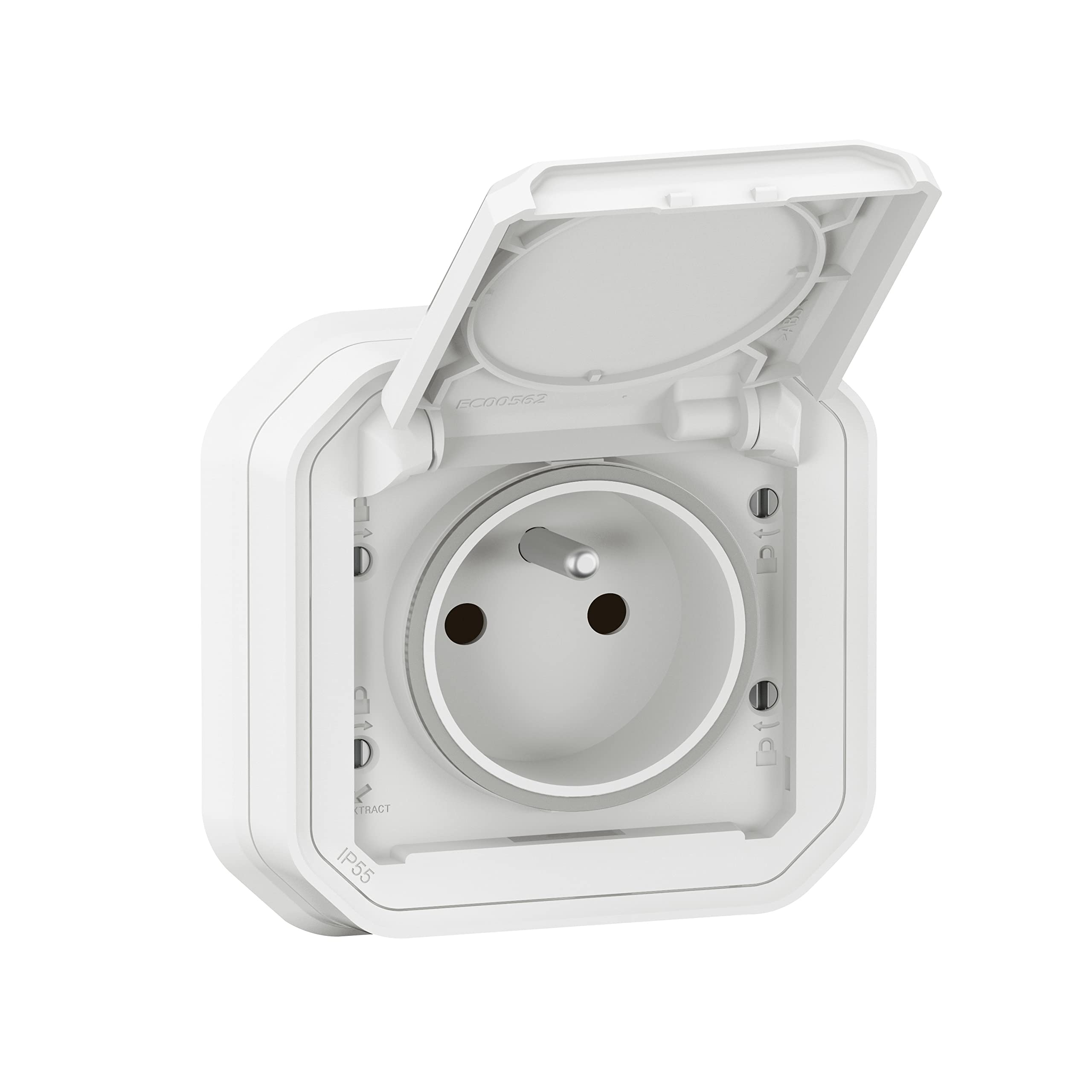 LegrandWaterproof Earth Socket with Plexo hinged lid, 16 A, 250 V, supplied complete for flush mounting with white claws