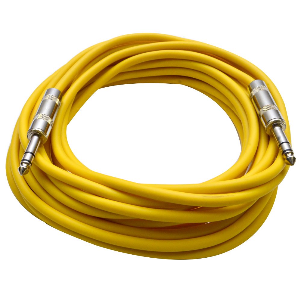 Seismic AudioSATRX-25Yellow - 25 Foot Yellow 1/4" TRS Patch Cable - Balanced Cord - Effects