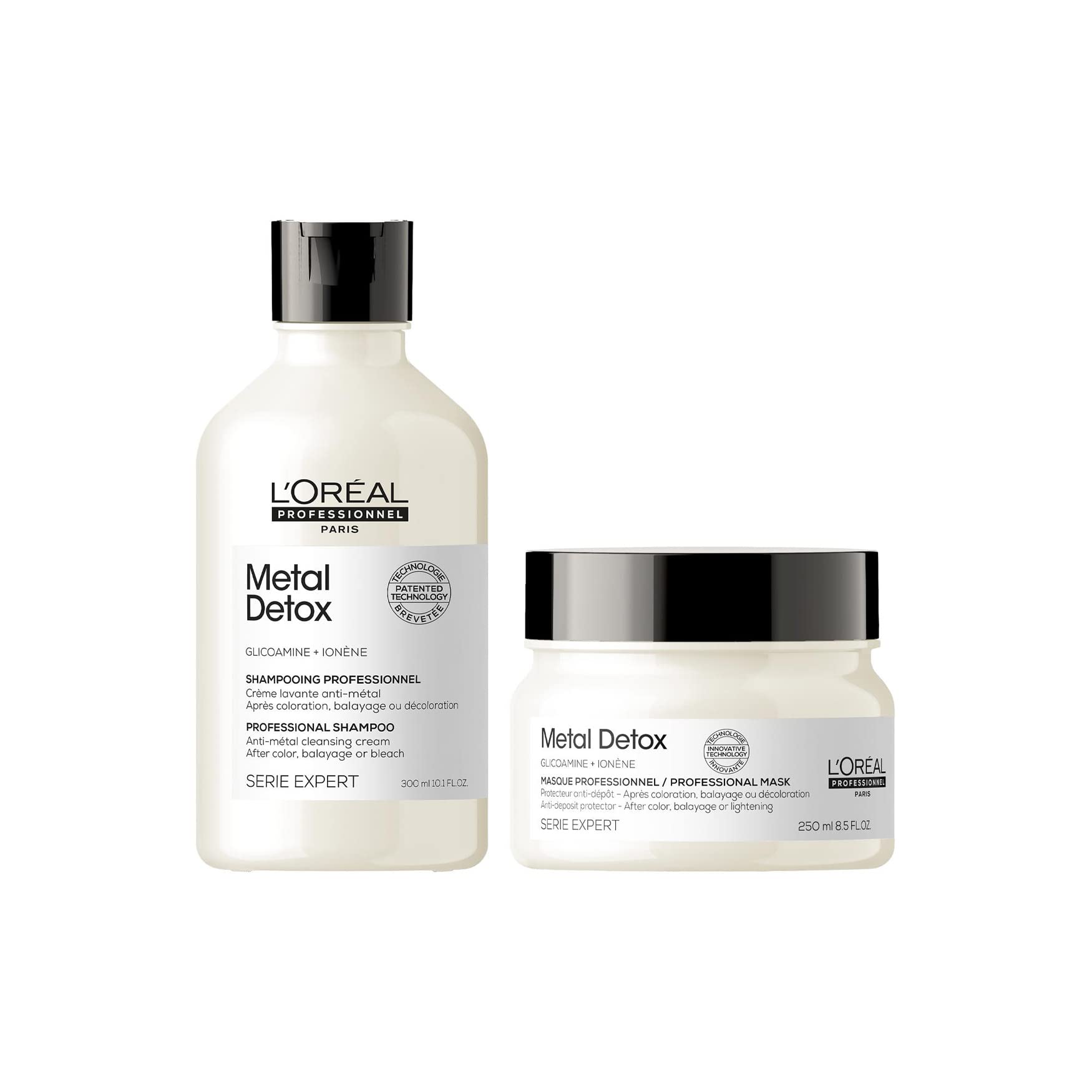 L’Oréal Professionnel Metal Detox Shampoo and Hair Mask Duo, Protects Coloured Hair From Damage, For Smooth, Strong and Shiny Looking Hair, Rich & Creamy Texture, Serie Expert, 300 ml & 250 ml