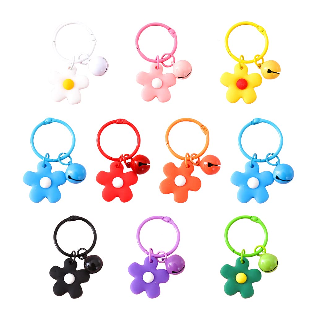 TENDYCOCOTENDYCOCO 10pcs Adorable Flower Bell Keychain Hanging Keychains Pendant Girly Key Rings Gift