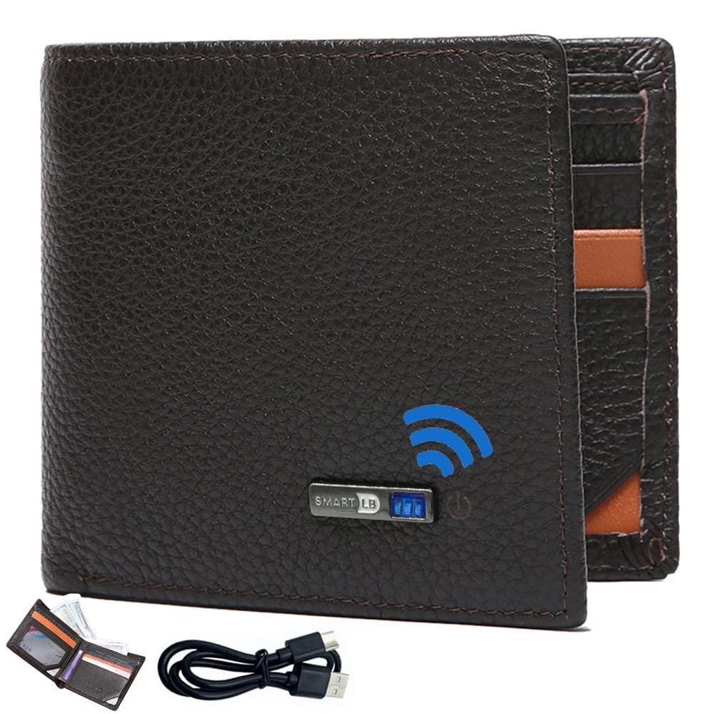 Anti Lost Bluetooth Tracker mens wallet Position Record Via Phone GPS Bifold Genuine Leather Men s Wallets