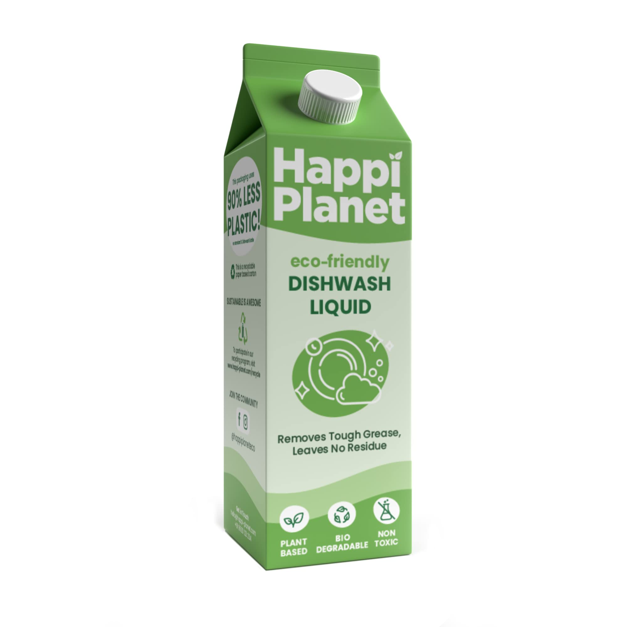 Happi Planet | Organic Dishwash Liquid Gel | 1000ml | Natural, Plant Based, Biodegradable, Non Toxic, Eco-Friendly, Herbal | Removes Tough Grease, Leaves No Residue, Baby & Pet Safe