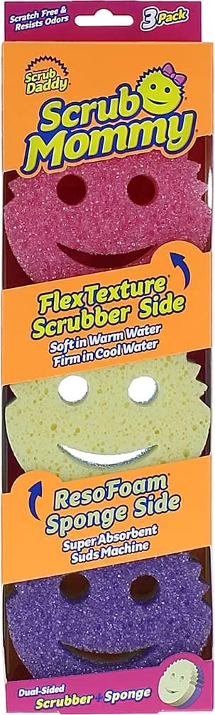 Scrub Daddy Scrub Mommy Sponges - Dish Scrubber + Non-Scratch Cleaning Sponges Kitchen, Bathroom + Multi-Surface Safe - Stain + Odor Resistant Dual-Sided Dish Sponges for Scrubbing (3 Count)