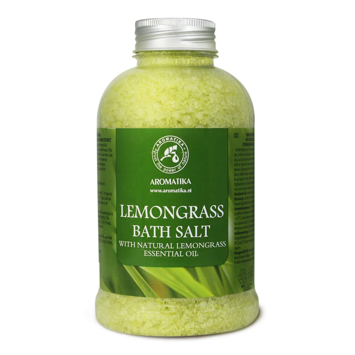 Bath Salts w/Natural Essential Lemongrass Oil 21.16 oz - Sea Salt Bath for Good Sleep - Bathing - Body Care - Wellness - Beauty - Relaxation - Aromatherapy - Spa - Bath Supplement