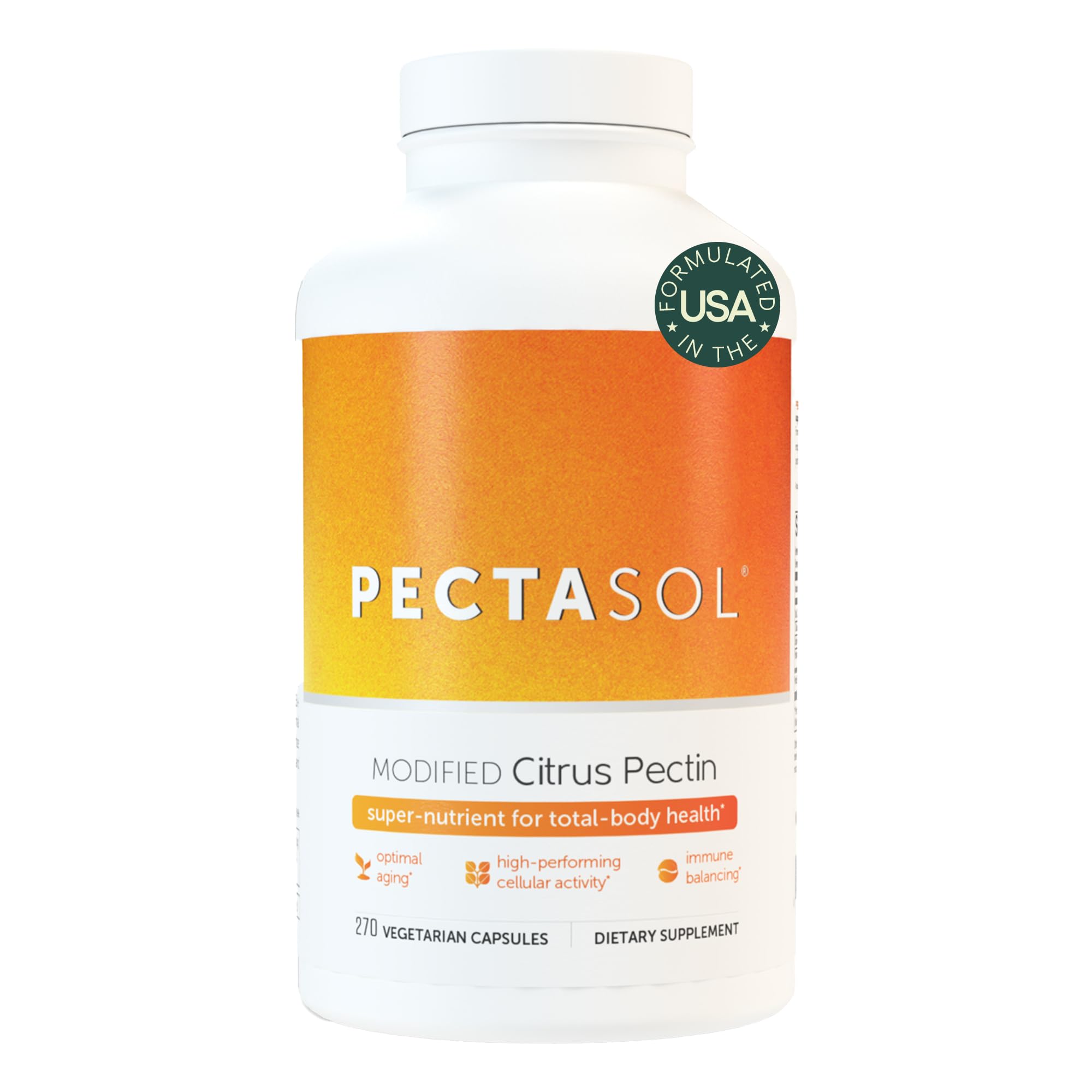 PectaSol Modified Citrus Pectin – 270 Capsules – Total-Body Health Supplement to Support the Heart, Immune System, Inflammation Response & Healthy Aging + Maintain Healthy Galectin-3 Levels