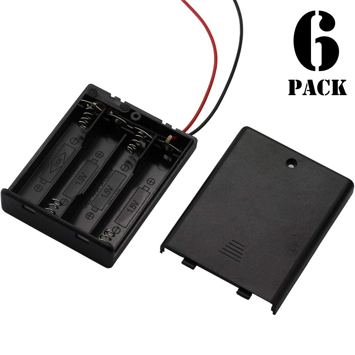 Onwon 6 Pieces 4 Slots x 1.5V AAA Battery Case Holder Battery Spring Clip Storage Box Wire Leads with On/Off Switch