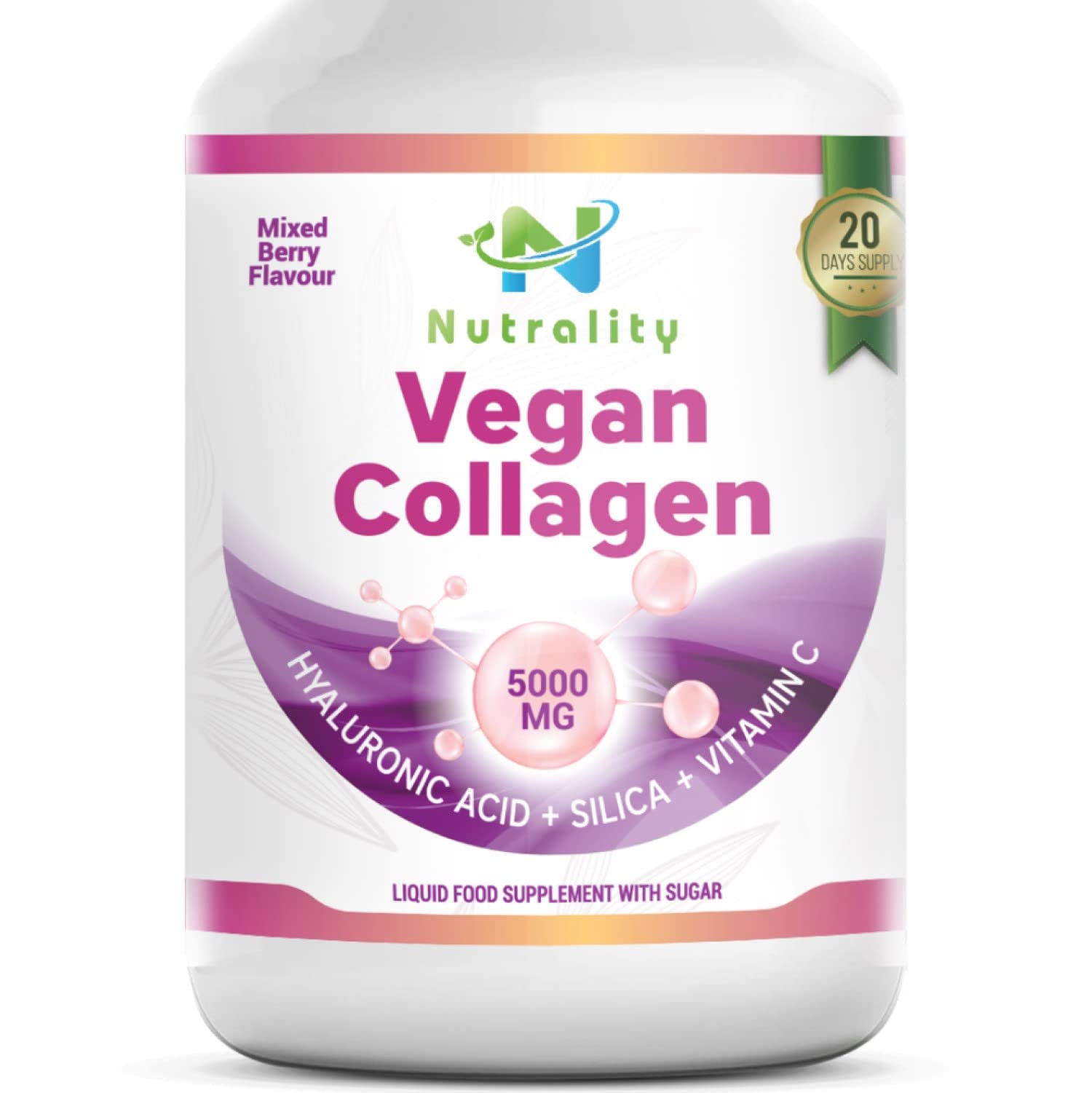 NutralityVegan Liquid Collagen | Premium-Grade 5000mg Hydrolyzed Collagen Peptides with Silica, Biotin, Vitamin C, D3, E | Healthy Skin, Hair, Nails, Joints, Muscles | Berry Flavour