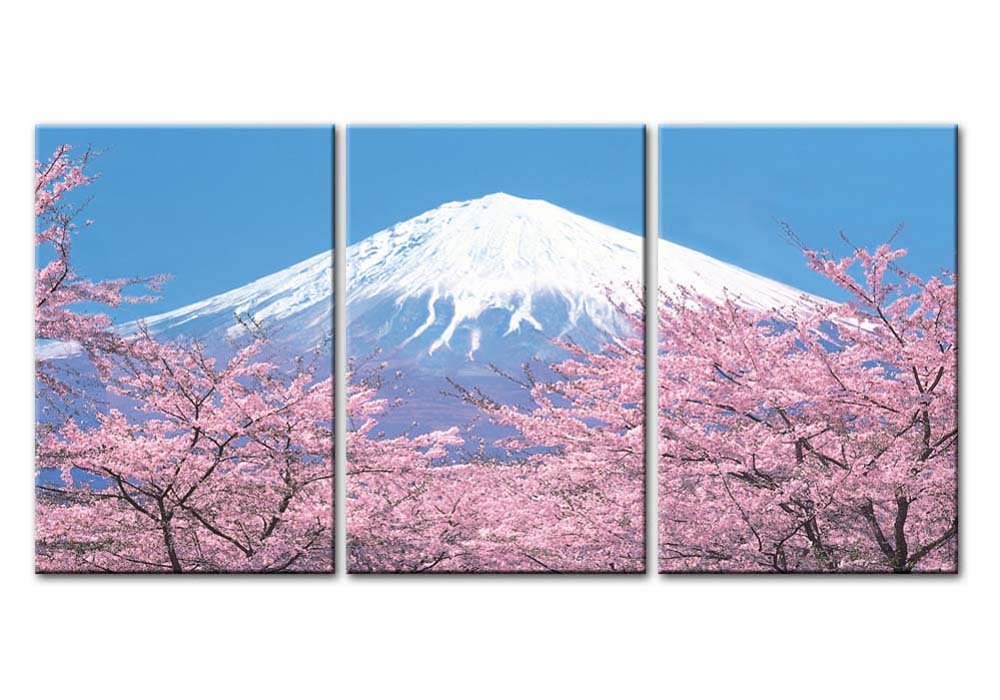 Canvas Print Wall Art Picture Peak Of Mount Fuji Cherry Blossom Sakura View Lake Kawaguchiko Japan In Spring 3 Pieces Paintings Modern Giclee Framed Artwork Japanese Landscape Pictures Photo Prints