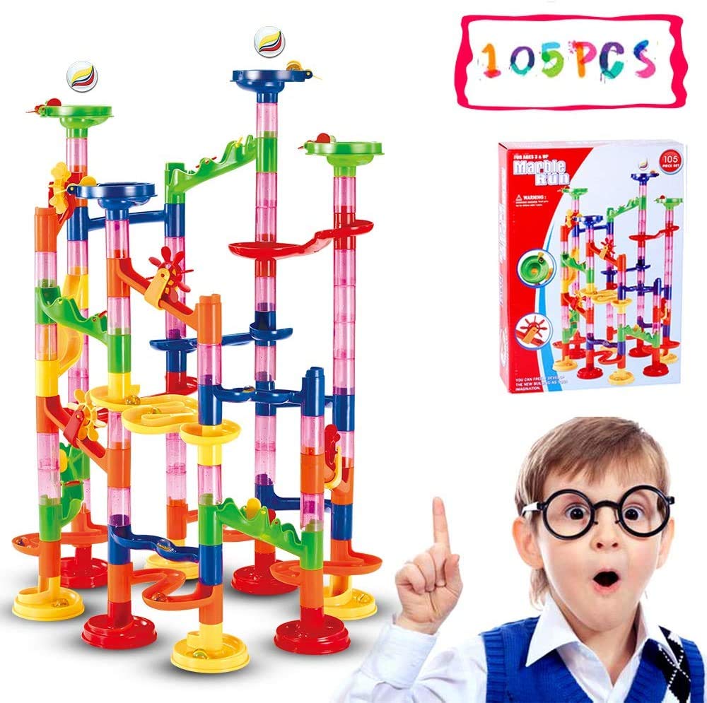 Mumoo Bear Marble Run Railway Toy DIY Building Blocks Marble Runs Coaster Railway Construction Marble Game for 3 4 5 6+ Years Old Boys Girls Kids Toy