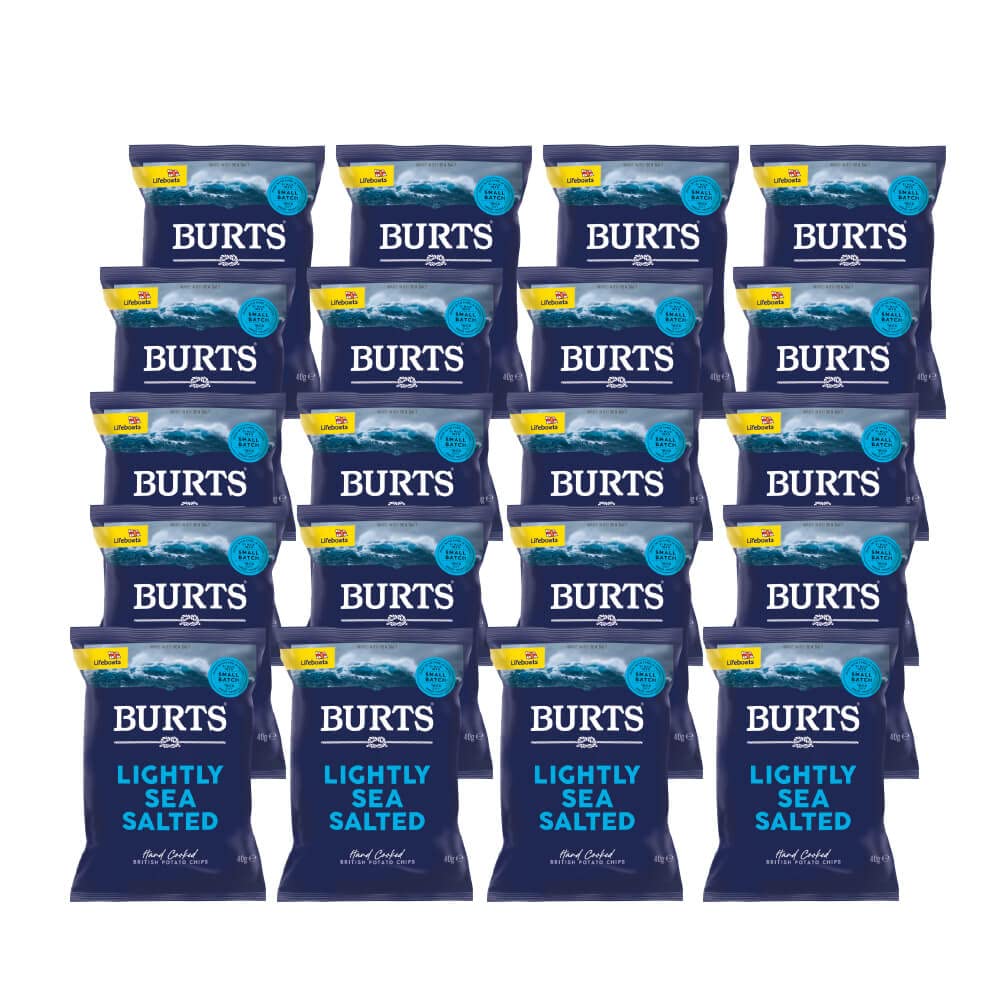 Burts Lightly Sea Salted Hand Cooked Burts Crisps - 20 x 40 g Multipack Box - Vegan and Vegetarian Friendly, Gluten Free, Hydrogenated Fat Free, Non-GMO - Sea Salt Burts Potato Chips