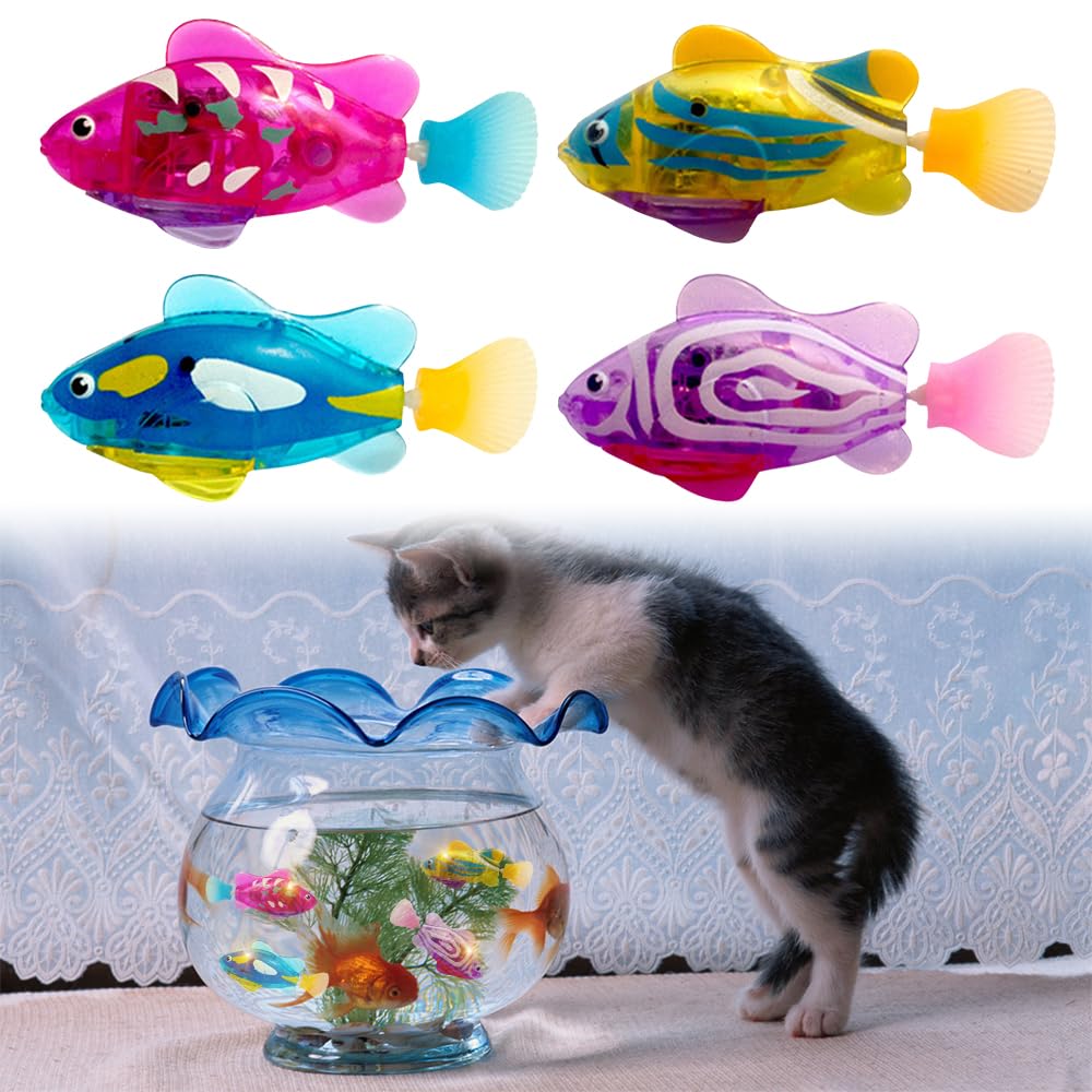 Set of 4 Robot Fish, Robo Fish for Children, Fish Bathtub Toy, Electric with Luminous Reusable Floating Robot Fish, Baby Bath Toy Set for Children (Battery Operated)