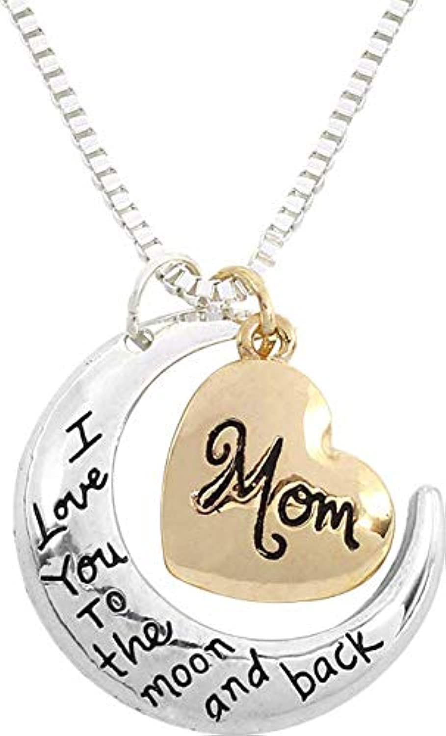 I Love You To The Moon and Back Message Pendant Necklace for Mom