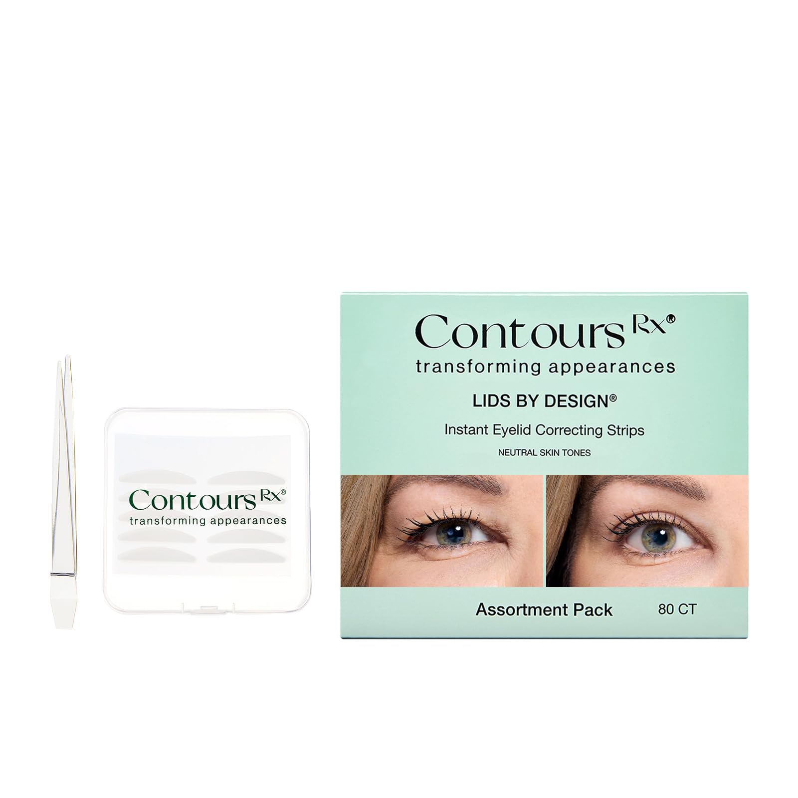 Contours Rx Lids By Design - Medical Grade Eyelid Correcting Strips for Heavy, Hooded, & Droopy Lids - Transparent, Anti-Aging, and Hypoallergenic Eyelid Tape - (4mm - 7mm) Assortment Pack, 80ct