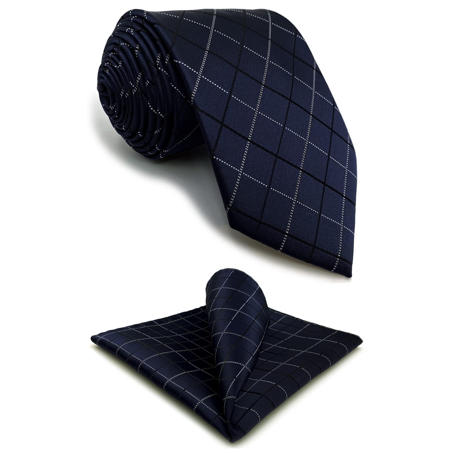 S&W SHLAX&WING Checkered Ties Necktie Set Dark Blue White Black for Mens Suits