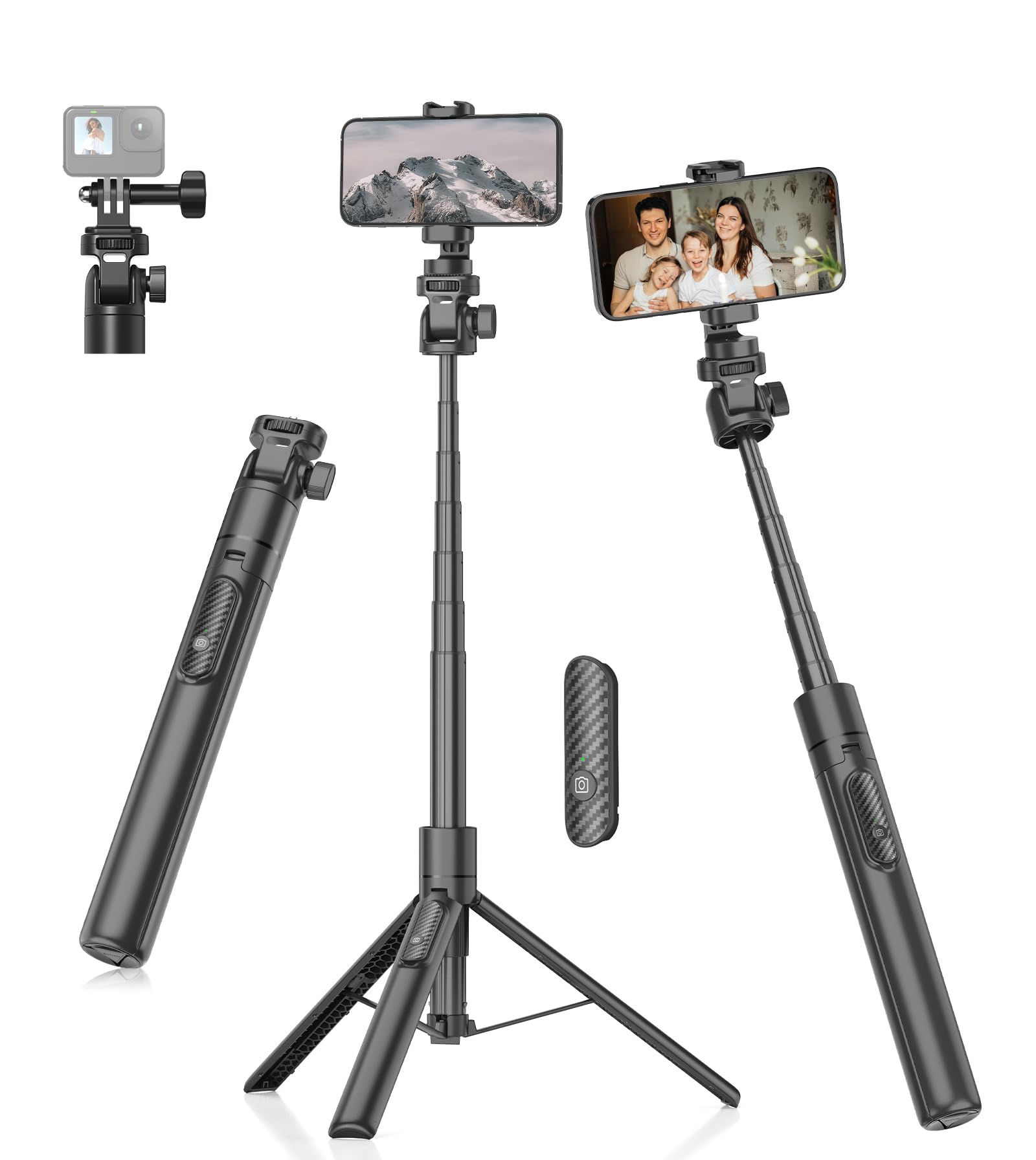 TONEOF 153cm Selfie Stick Tripod for Action Camera, with 360° Rotatable Phone Holder, All-in-1 Phone Tripod with Wireless Remote Control, Portable Tripod Monopod Stand compatible with iPhone/Android