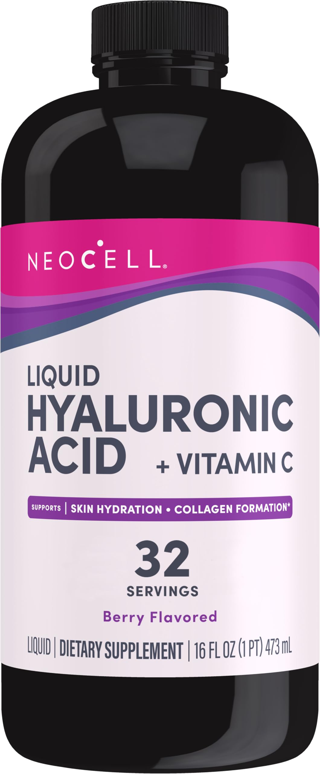 NeoCell Hyaluronic Acid Liquid with Vitamin C, Berry, 16 Fl Oz (Pack of 1) - Packaging May Vary