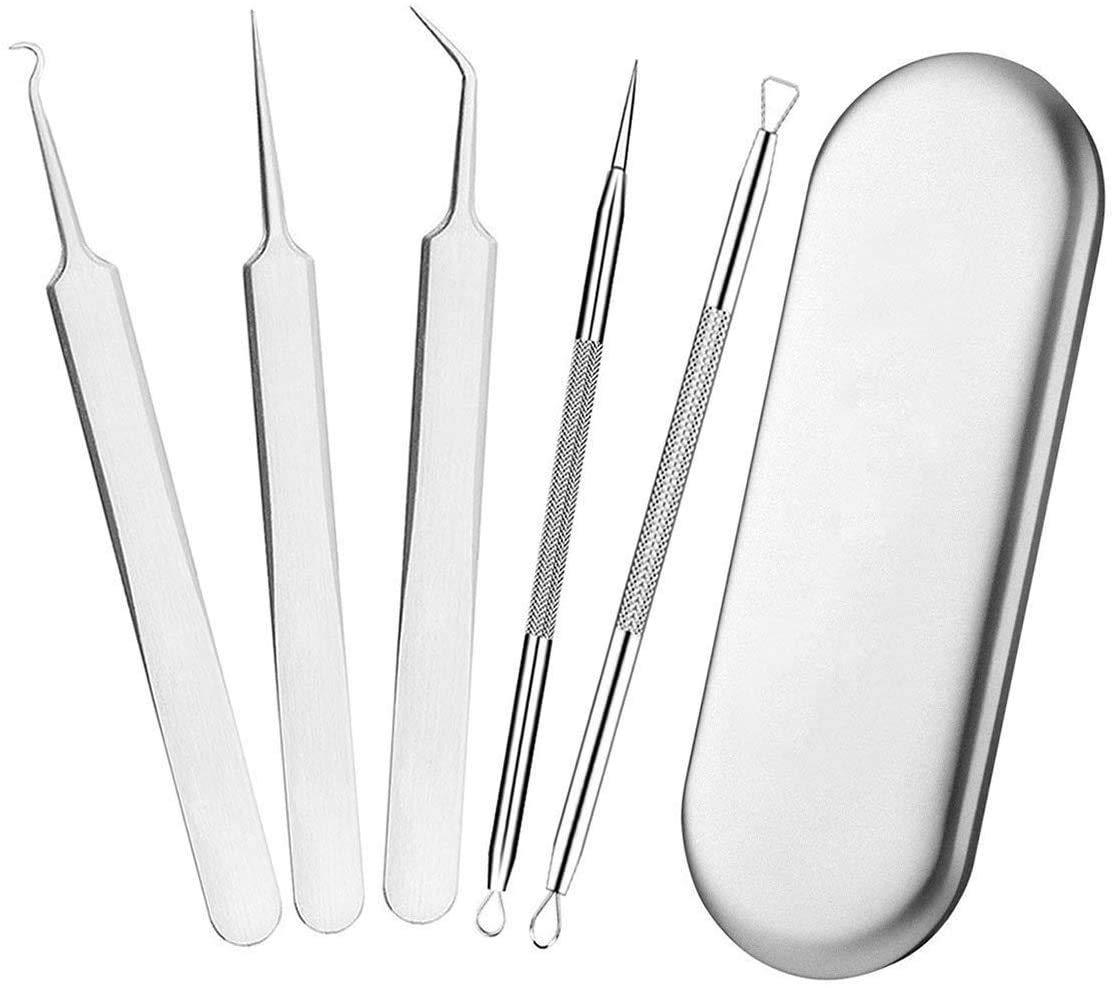 Yilu Professional Blackhead Remover, 5 pcs Blackhead Remover Kit Stainless Steel Acne Clip Cell Clamp Needle Acupuncture Blackhead Lipstick Acne Tools