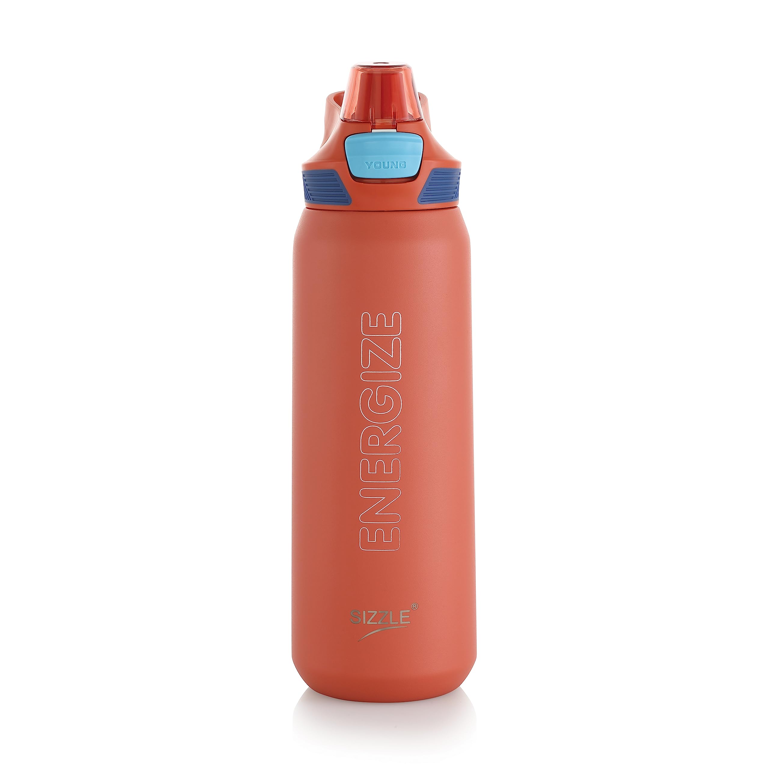 Sizzle Sinq Vacuum Insulated Flask Double Wall Hot & Cold Water Bottle with Press Button Mechanism for One Hand Use | 800 ML | Keeps 12 Hours Hot Or 24 Hours Cold | Orange - 1 pc