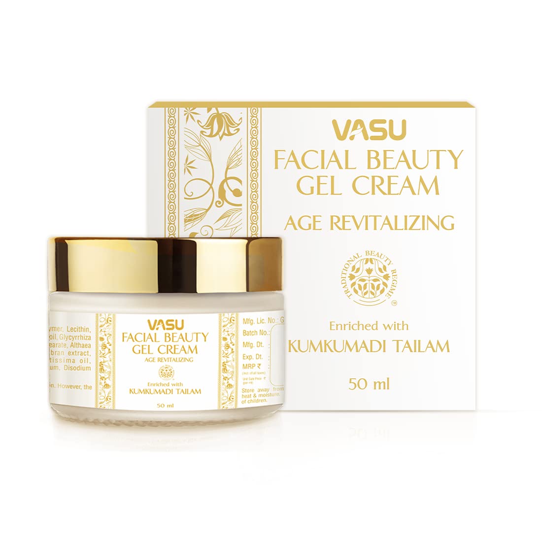 Vasu Kumkumadi Tailam Facial Beauty Gel Face Cream – 50 ml | Boost Collagen Synthesis | Improves Skin Elasticity | Revitalizes & Nourishes Skin | Quick-absorbing & Non-greasy