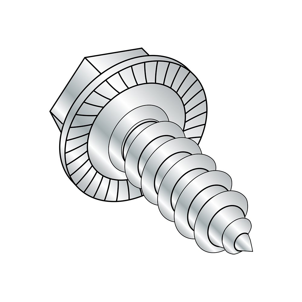 Steel Sheet Metal Screw, Zinc Plated, Serrated 7/16" Width Hex Washer Head, Hex Drive, Type AB, 1/4"-14 Thread Size, 5/8" Length (Pack of 100)