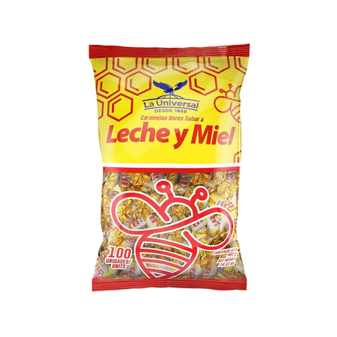 BFYSYOHard Candy Milk and Honey La Universal (100 Units) - Caramelos Duros Sabor Leche y Miel - Imported from Ecuador.