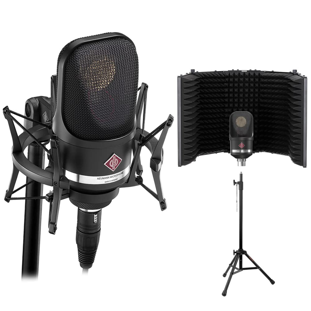 Neumann TLM 107 Studio Set Instrument Condenser Microphone (Black) Bundle with Auray RF-5P-B Reflection Filter and Reflection Filter Tripod Mic Stand