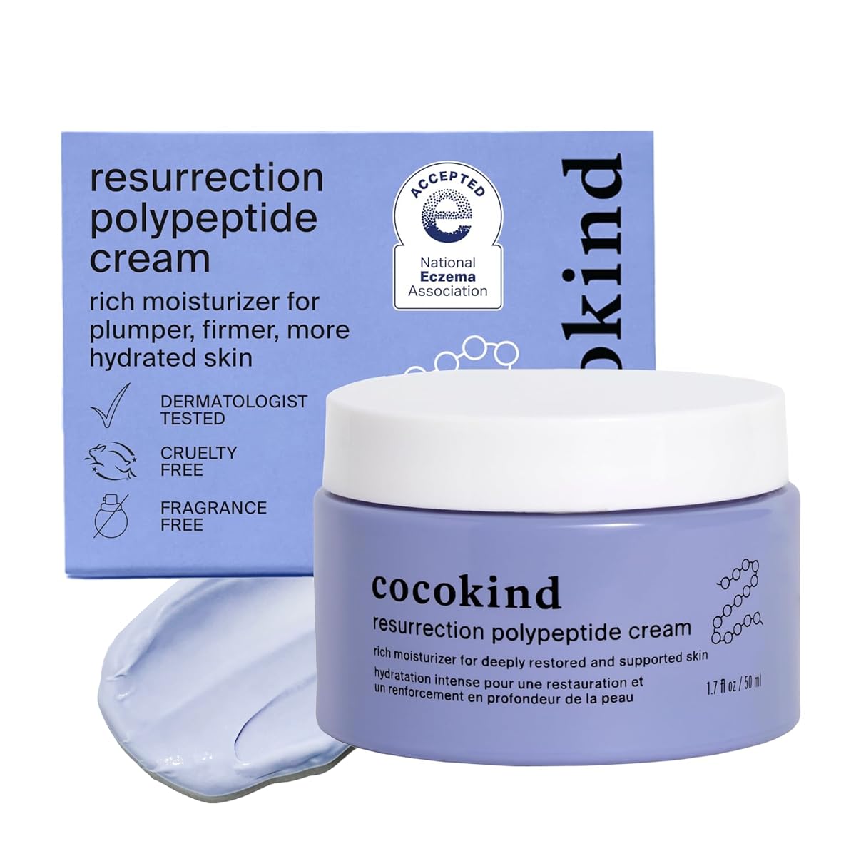 CocokindResurrection Polypeptide Cream, Hydrating Face Moisturizer with Peptides and Squalane, Anti Aging Skin Barrier Repair Cream for Dry Skin