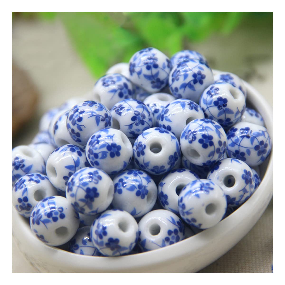 100 Pcs 8mm Porcelain Beads for Jewelry Making, Flower Pattern Round Ceramic Beads Blue and White Porcelain Beads Loose Beads Ceramic Spacer Beads for Jewelry Making DIY Beading Crafts