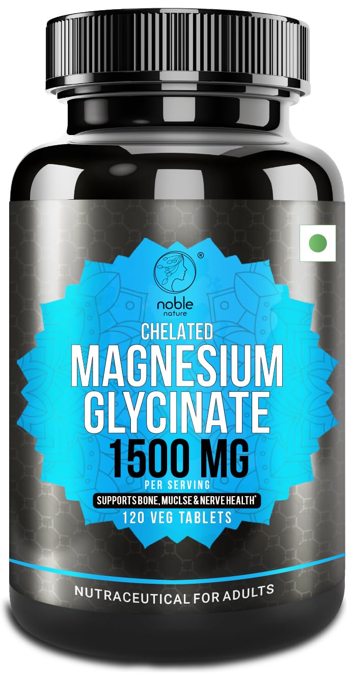 Noble Nature Magnesium Glycinate Chelated 1500MG - High Absorption Supplement to Support Nerves and Muscles Health - 120 Veg Tablets