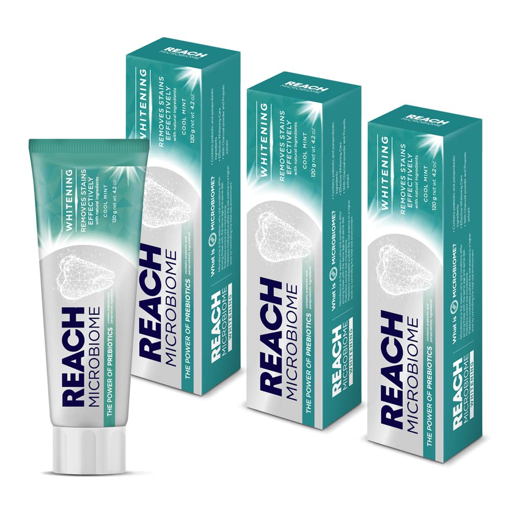 REACH Microbiome Toothpaste Whitening 120g x 3, Cool Mint Flavor, Remove Stain, Probiotic Natural Ingredients, Clean Healthy Teeth Gums Tartar Cavity, Daily Oral Enamel Dental Care