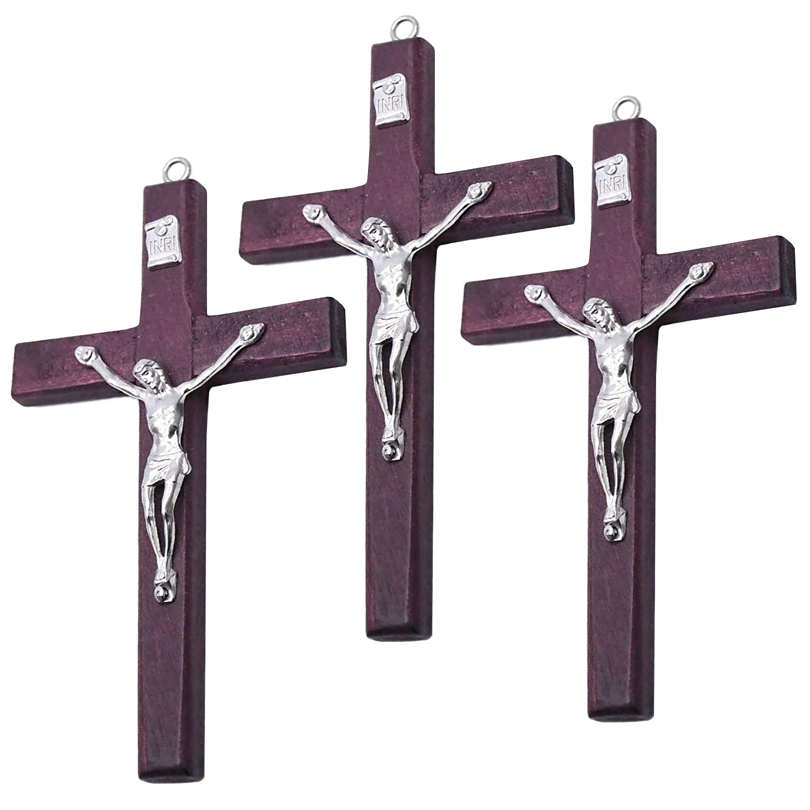 CHENGXIN Catholic Crucifix Wall Cross 3 Pack, Small Wooden Cross with Jesus for Home Decor, 4.7 inches