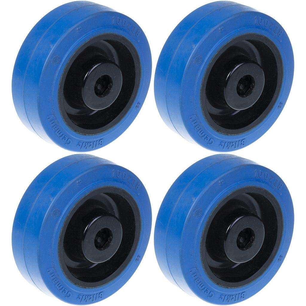 80mm 3" wheel blue rubber with nylon centre strong 560kg capacity, set of 4