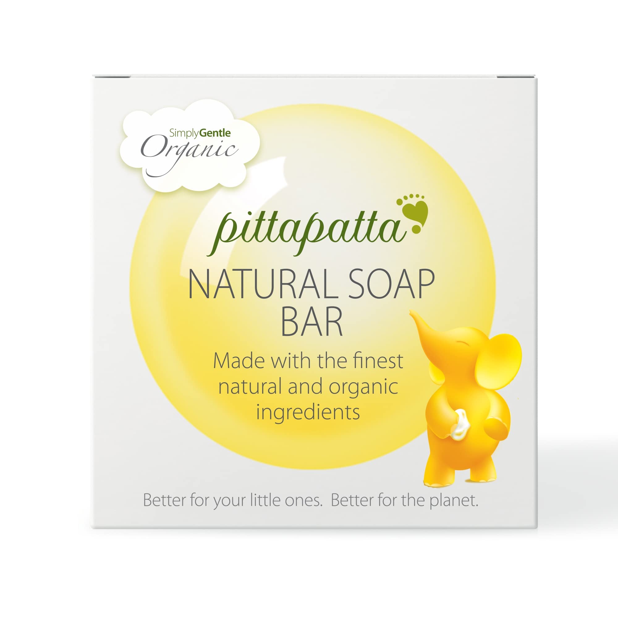 Pittapatta Natural Soap Bar for Sensitive Skin, by Simply Gentle - Moisturising Pure Soap Bar with Organic Cleansing Agents - Baby-Safe with Glycerin, Avena Sativa & Hydrogenated Vegetable Oil - 1 Bar