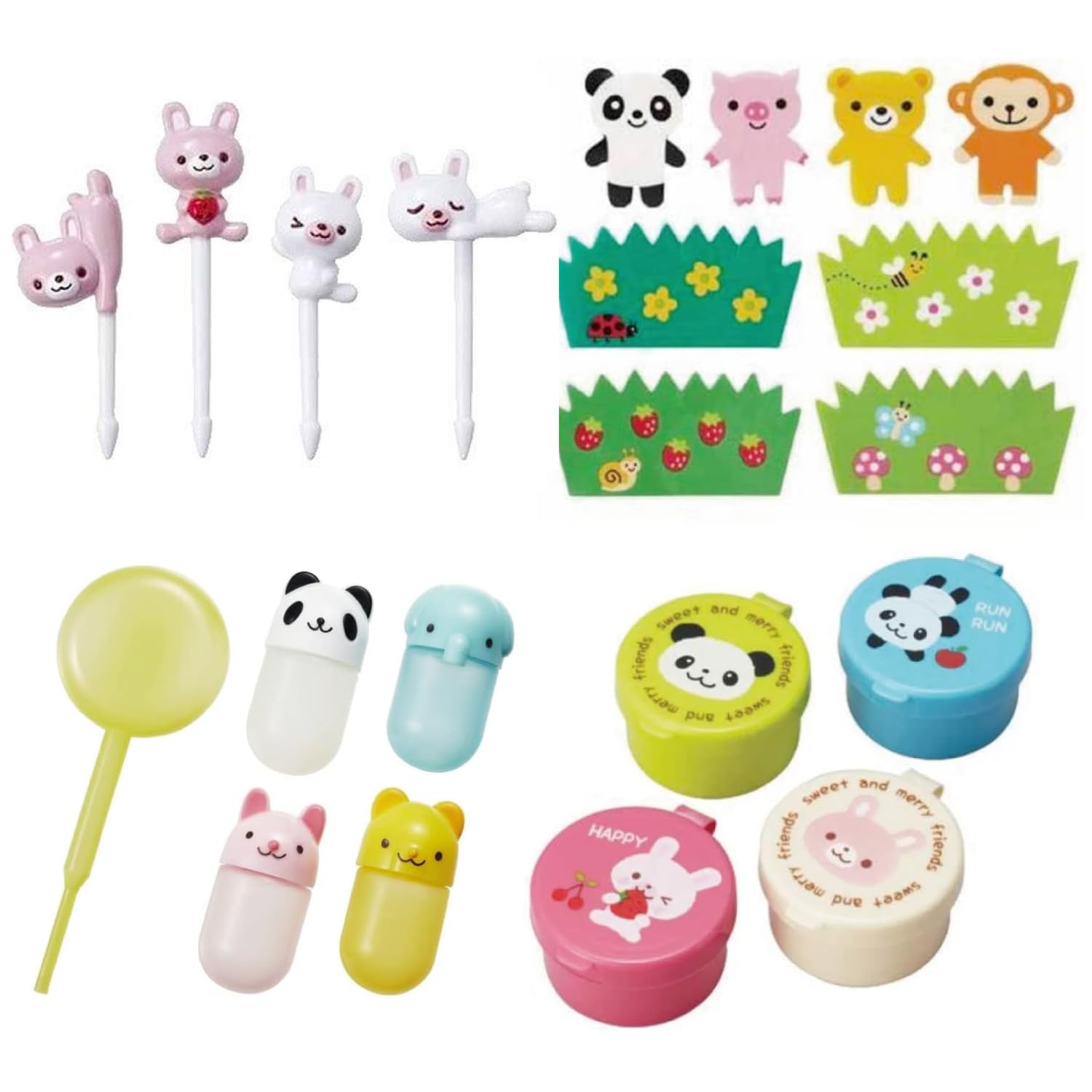 OTSUMAMI TOKYO Bento Box Accessories 4 Kinds Set, Super Cute Mini Container, Kawaii Decoration Sheets, Soy Sauce Case Container with Dropper, Japanese 4 Lunch Box Decor Set