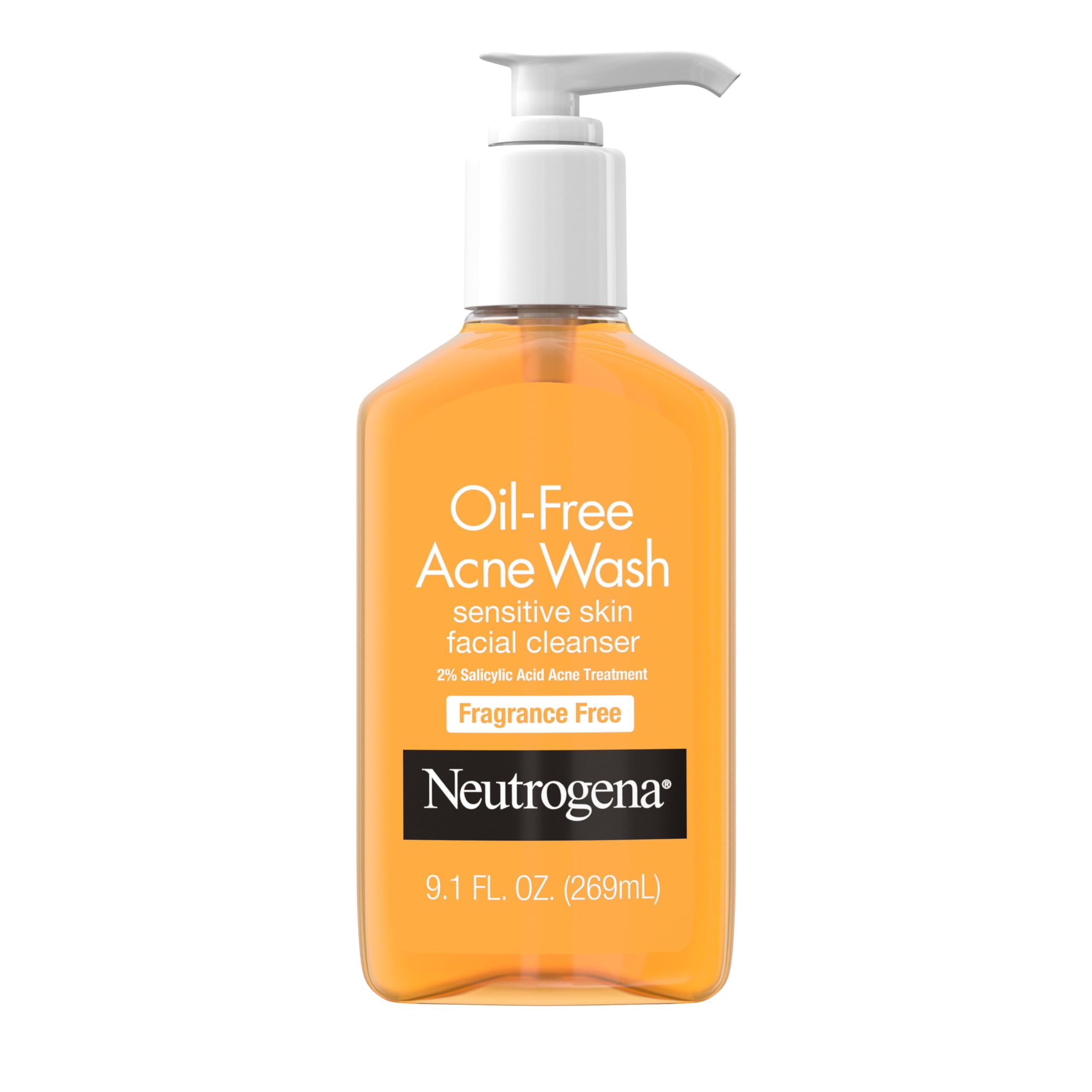 NeutrogenaOil-Free Acne Fighting Fragrance-Free Facial Cleanser, 2% Salicylic Acid Acne Treatment, Daily Oil-Free Acne Face Wash for Acne-Prone Skin with Salicylic Acid, 9.1 fl. oz