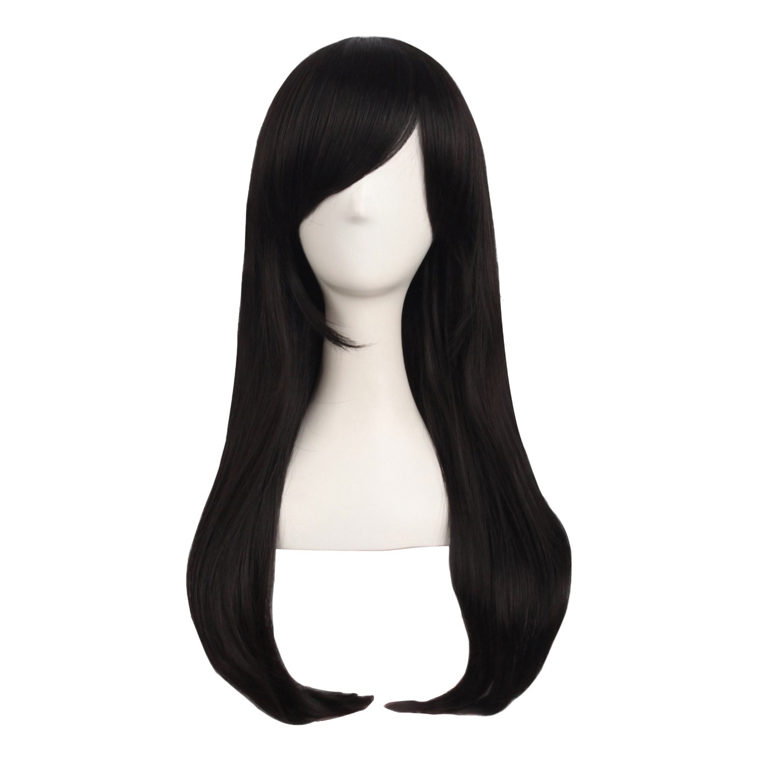 MapofBeauty24 Inch/60cm Side Bangs Stylish Long Great Wavy Curly Cosplay Party Wig(Black)