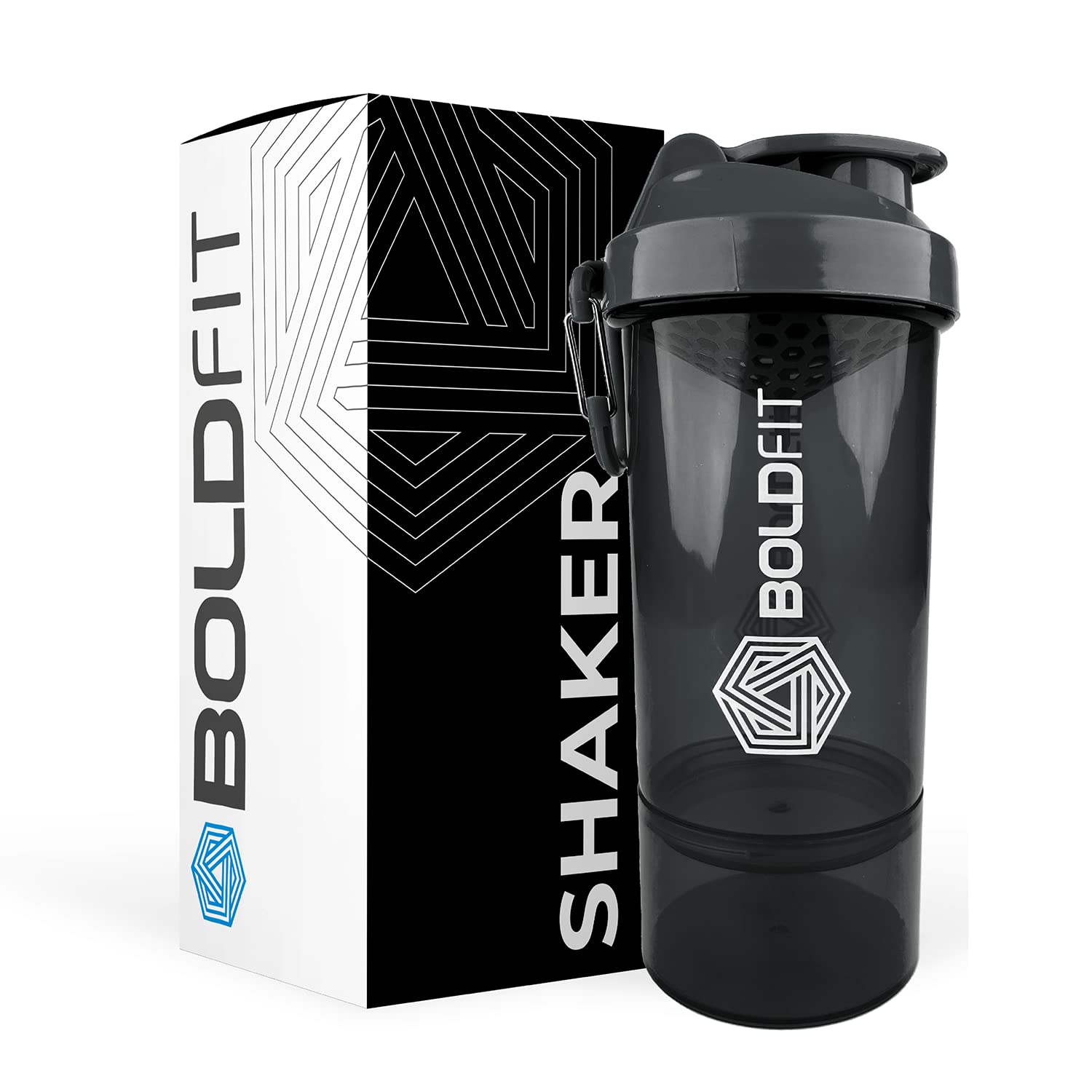 BoldfitShakers for Protein Shake Bottle Gym Shaker Bottle Shaker Bottles for Protein Shake Gym Protein Shaker Bottle 600ml with Extra Compartment Shaker Mixer Bottle Shaker for Gym - Black 600 ml