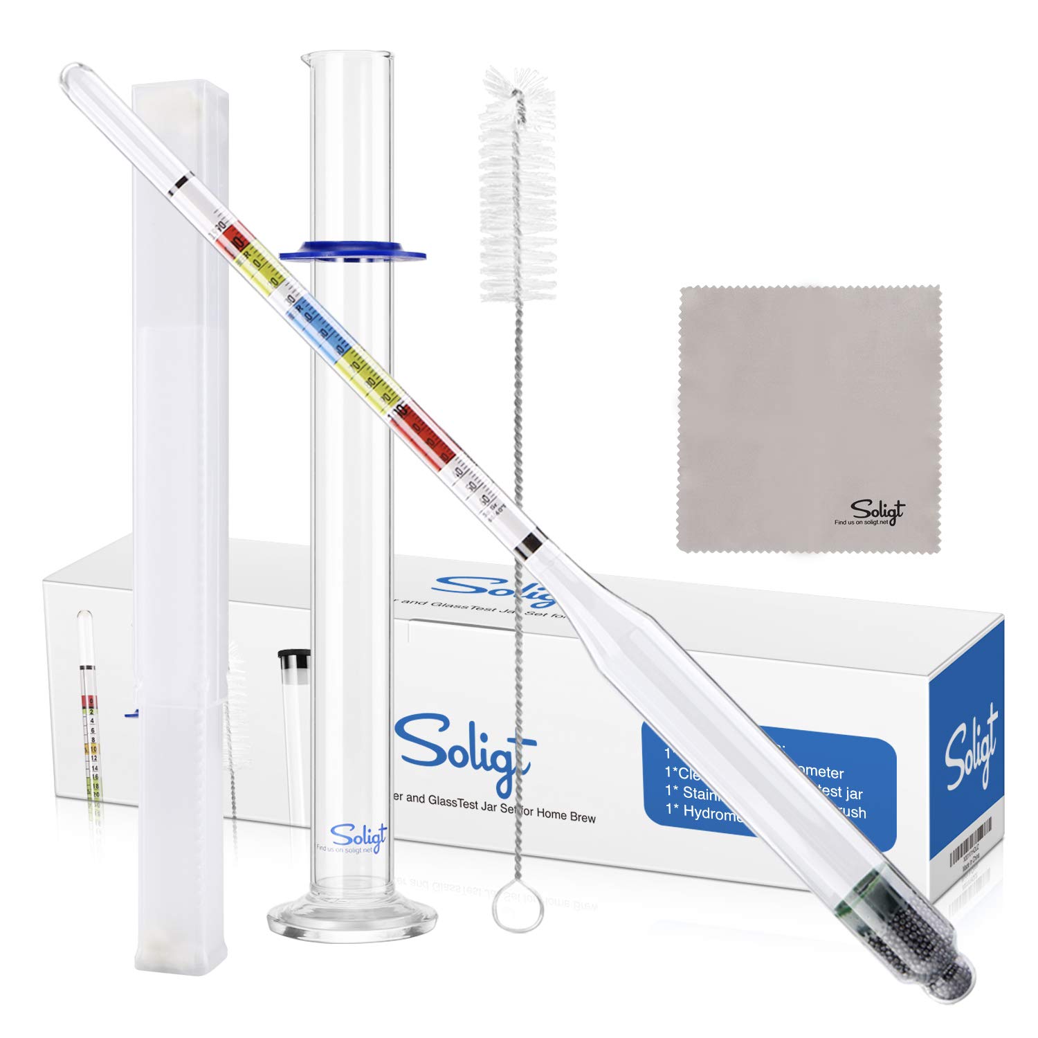 SOLIGT Triple Scale Hydrometer and Glass Test Jar for Wine, Beer, Mead & Cider - ABV, Brix and Gravity Test Kit