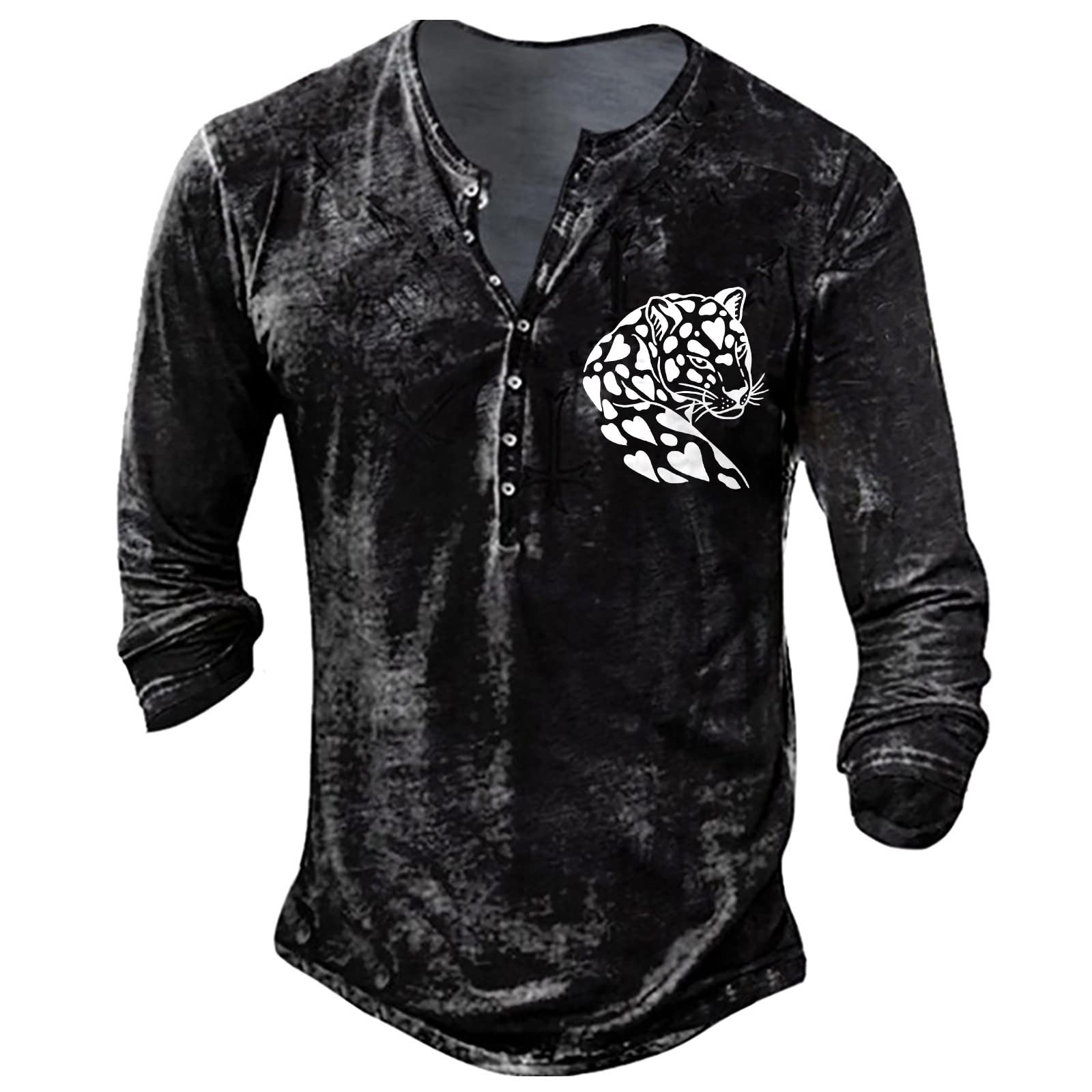 RTTUIOP Button Up Shirt Men Long Sleeve Classic Shirt Mens Work Button-Down V Neck Blouse Embroidered Soft Comfy