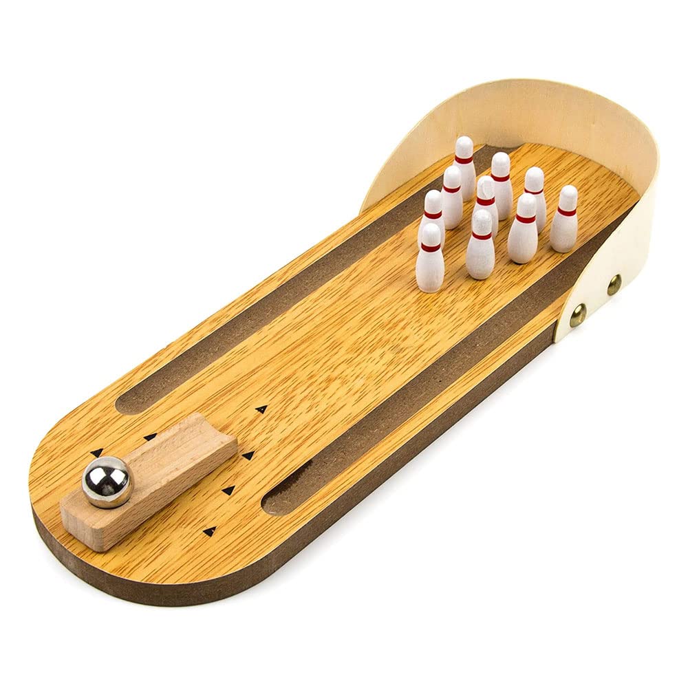 MARGOUN Table Top Mini Bowling Game Set Wooden Board Mini Arcade Desktop Tiny Bowling Toys Fun Gag Gifts for Men Adults Kids Teens