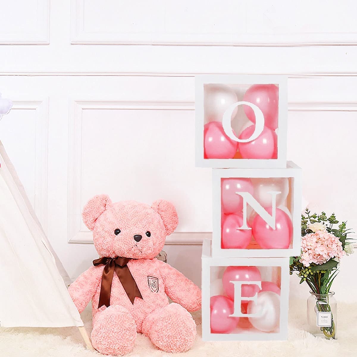 AM ANNA Baby 1st Birthday Decorations,Balloon Boxes with ONE Letter 1st Birthday Decorations for Girls Boys Party Supplies Perfect for Girl Boy Baby 1st Birthday Party Decorations Photo Shoot Prop