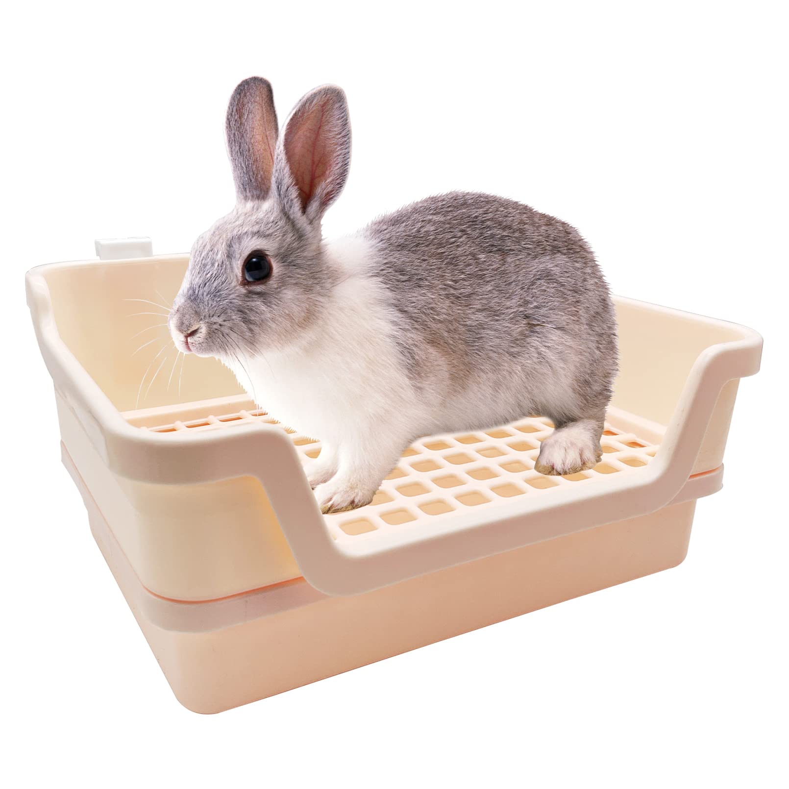 PINVNBY Extra Large Rabbit Litter Box Small Animal Potty Trainer Huge Bunny Litter Pan Plastic Pet Corner Toilet with Mash for Adult Guinea Pigs Chinchillas Ferrets (White)