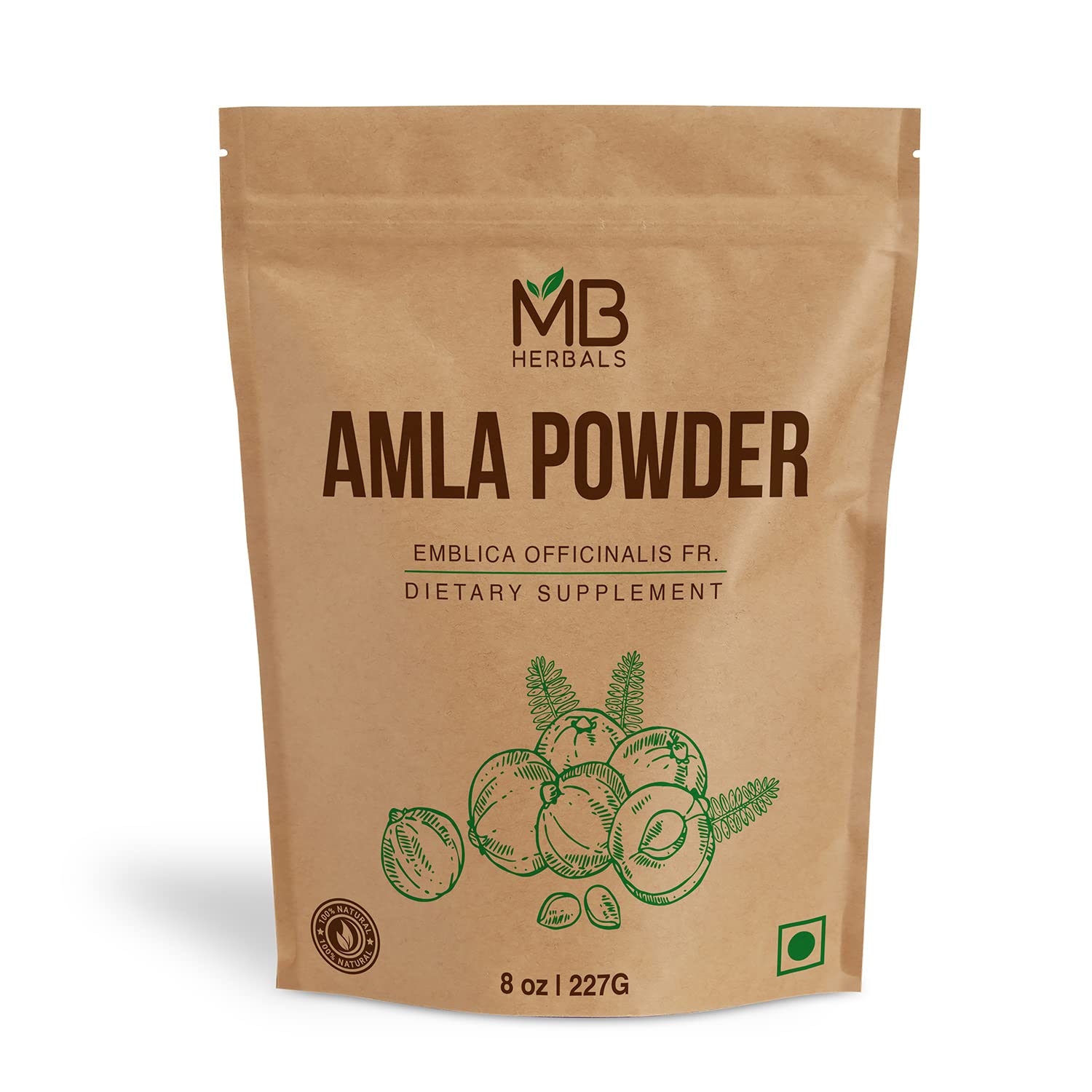 MB Herbals De-Seeded Amla Powder 8 oz | 0.5 lb | 227g | Amalaki | Amla Berries Powder | Non-GMO | Gluten-Free | No-Preservatives