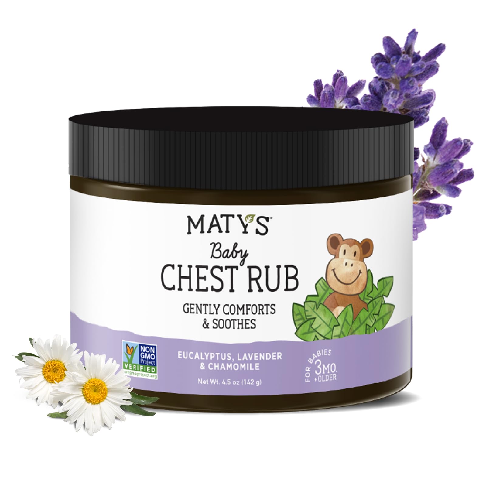 Matys Baby Chest Rub, Soothing Congestion Relief Vapor Rub for Babies 3 Months Old +, Clean & Comforting Eucalyptus, Lavender, & Chamomile for Sleep, Non-GMO, Petroleum Free, Menthol Free, 4.5 oz Tub